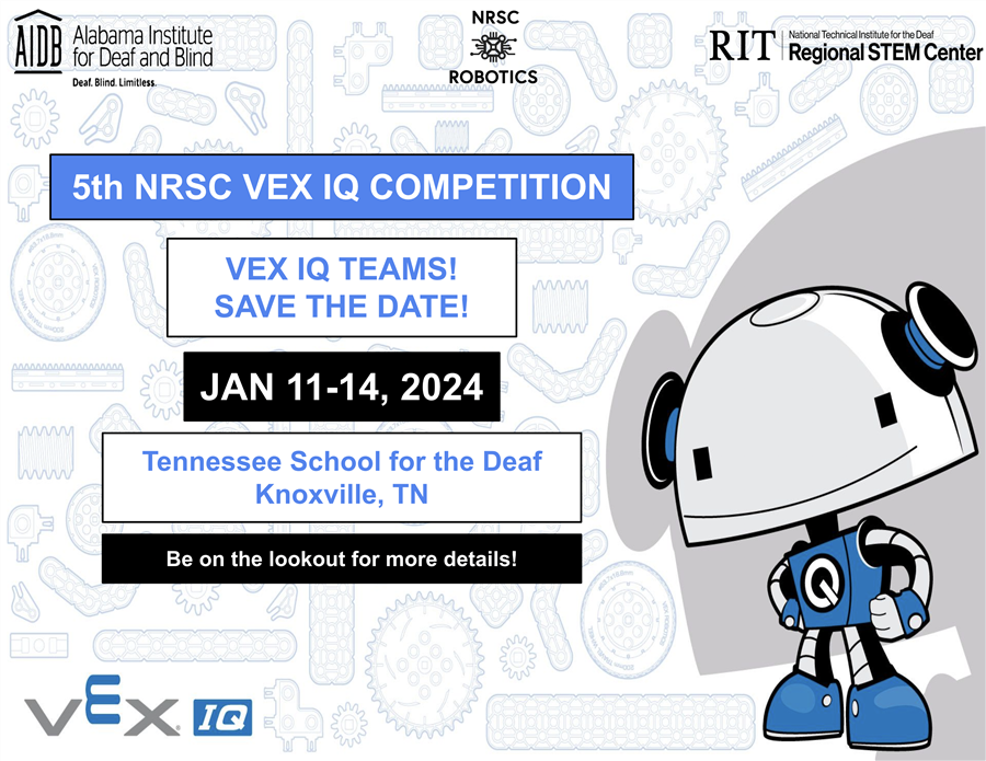Flyer announcing Jan 11-14 dates for middle school robotics tournament